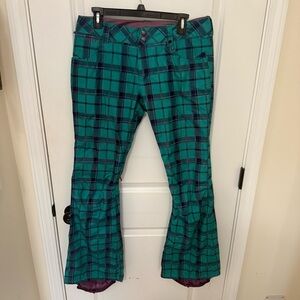 Burton Green and Purple Plaid Flare Snowboard Pants